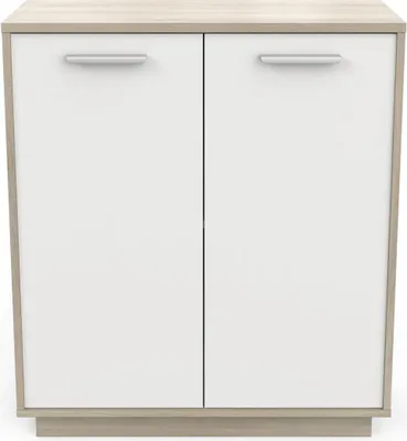 Zdjęcie produktu dla Komoda niska z 2 drzwiami, drewno i wykończenie białe, szerokość 78 cm - Leo