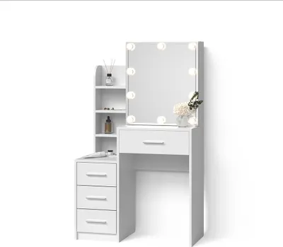 Immagine prodotto di Tavolo da toeletta Livinity Loreta Bianco 80 cm con illuminazione a LED, Model 52360