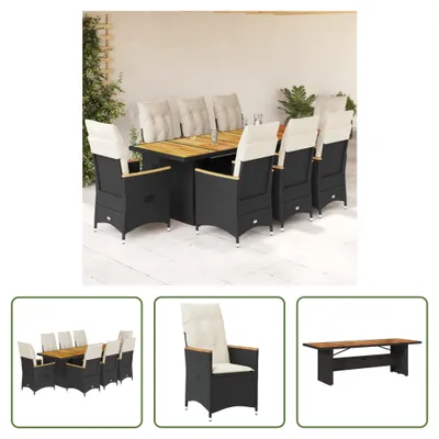 Produktbild von The Living Store 9-tlg. Garten-Bistro-Set mit Kissen Schwarz Poly Rattan
