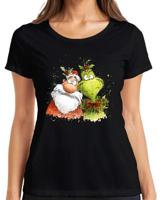 Obrázok produktu pre Dámske tričko Grinch Father Christmas Funny Christmas Wreath Gift Cartoon, čierne, XXL