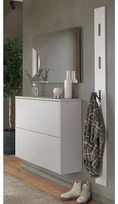 Produktbild von Garderoben-Set mit Spiegel & Garderobenpaneel in beige und Eiche, 3-teilig - BAIANO-01