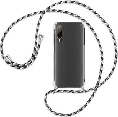 Produktbild von Handykette Backcover-Schutzhülle mit Band (Metall silberfarben) für HTC Desire 22 Pro 5G (6.6'') - schwarz/grau/weiß