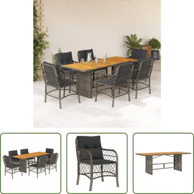 Produktbild von The Living Store 7-tlg. Garten-Essgruppe mit Kissen Grau Poly Rattan