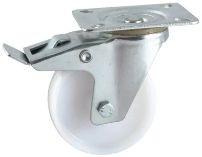 Image de Roulette polyamide blanc pivotante à frein à platine D100mm - AVL - 590842O