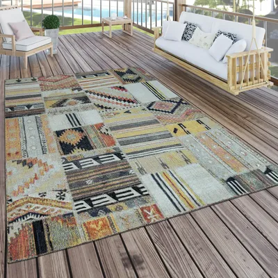 Produktbild von In- & Outdoor Teppich Modern Ethno Muster Terrassen Teppich Bunt Grösse 60x100 cm