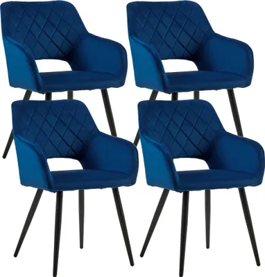 Produktbild von CLIPOP Esszimmerstühle, 4er Set Samt mit gepolstertem Sitz, Offene Rückenlehne, Blau
