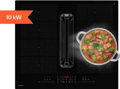 Image de Klarstein AirJet FlexPro Table à induction avec Hotte intégrée - CEE A+, 600 m³/h, 14 kW, 4 Zones, Boost, Silencieux 52 dB,tactile, Filtre aluminium, Noir