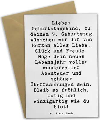 Produktbild von Mr. & Mrs. Panda Glückwunschkarte Spruch 9. Geburtstag Glück - Weiß - Geschenk, kommunionskarte, Grußkarten, einladungskarten, Abenteuer, Happy Birthday, osterkarte