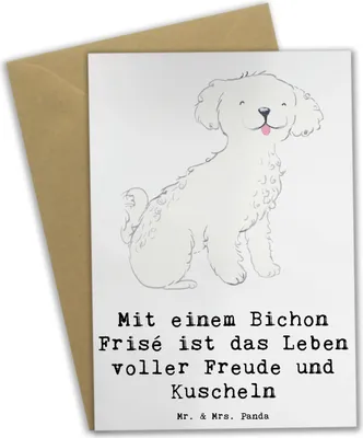Produktbild von Mr. & Mrs. Panda Grußkarte Bichon Frisé Freude - Weiß - Geschenk, kleine Hunde, Hunderassen Pflege, einladungskarten, babykarte, weiße, Hunderasse, Zuneigung, Charakter