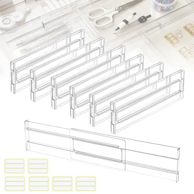 Schubladenteiler 6er-Set, verstellbar, 27,5–52 cm, transparent