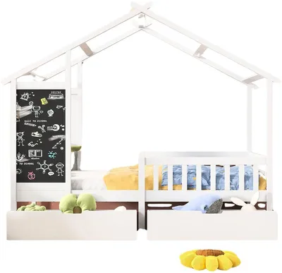Productafbeelding van Kinderhuisbed - 90x200cm - Wit - Voor Kinderen - Speelhuis Binnen - Eenpersoonsbed - Kinderbed