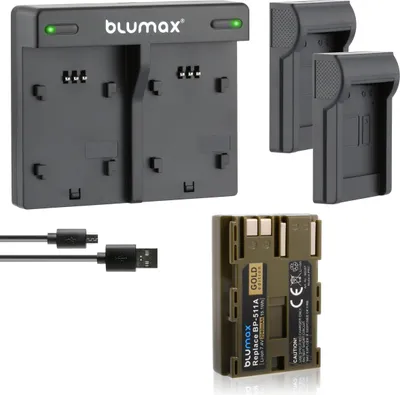 Produktbild von 1x Akku + Lader für Canon BP-511  EOS 50D D60 MV700 750 2040 mAh (7,2V)