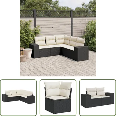 Produktbild von The Living Store 5-tlg. Garten-Sofagarnitur mit Kissen Schwarz Poly Rattan