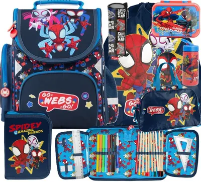 Produktbild von SPIDEY SPIDERMAN Schulranzen set 7in1 Ranzen rucksack Federmappe Turnbeutel SPIDER-MAN fur JUNGEN FÜR SCHULKINDER SCHULRANZEN FEDERMAPPE TURNBEUTEL