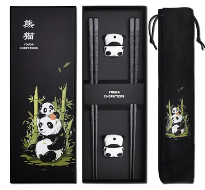 Essstäbchen-Set aus Glasfaser, Panda-Design, 2 Paar, spülmaschinenfest