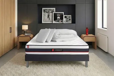 Produktbild von Komplettpaket Bett - Matratze 180x200 cm + Boxspringbett mit Lattenrost (im Set) + 2 Kopfkissen + Bettdecke - Form