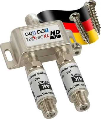 Immagine prodotto di Divisore satellitare TronicXL a 2 vie, amplificatore da 40 dB, distributore di antenne compatibile con DVB-S2 e DVB-T2, con amplificatore per TV 3D, 4K e HDTV