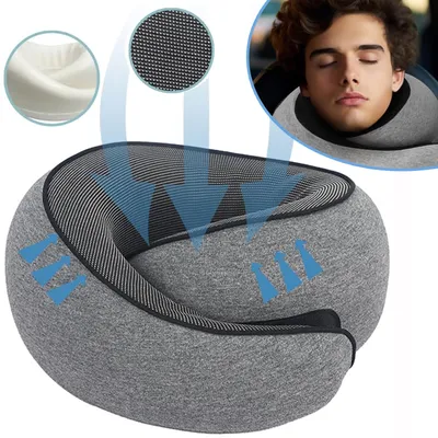 Produktbild von Reisekissen Memory Foam, Einstellbares Nackenstützkissen für Flugzeug und Büro, Inklusive Aufbewahrungstasche