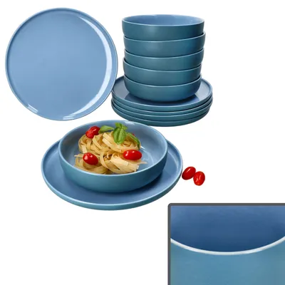 Produktbild von Ritzenhoff 12tlg Tafelservice Jasper Ozeanblau Steingut Essteller Suppenteller