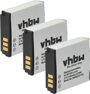 Produktbild von vhbw 3x Akku Ersatz für Samsung IA-BP125EPP für Videokamera Camcorder (1100 mAh, 3,6 V, Li-Ion)