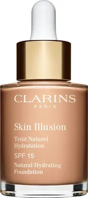 Productafbeelding van Clarins Skin Illusion, flesje met pipet, vloeibare foundation, universeel, hydraterend, verzachtend, egaliserend, medium dekking, kleur: Sand