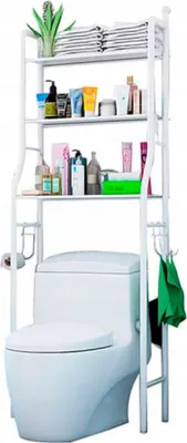 Produktbild von Badezimmerregal 3 Ebenen über WC freistehend weiß ohne Bohren