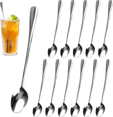 Produktbild von 12 Stück Lange Löffel für Latte Macchiato (19,5x3cm) - Rostfreie Löffel für Cocktails und Desserts - Ideal für Eistee und Milkshakes - Set von Langen Kaffeelöffeln