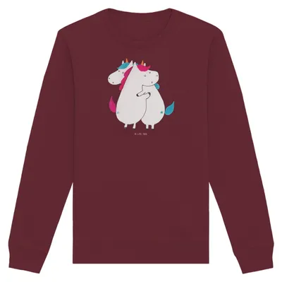 Produktbild von Mr. & Mrs. Panda Baumwoll Pullover Einhörner Umarmen Größe XXL - Burgundy - Geschenk, Freundin, Bio, Sweatshirt, Einhorn, Familie, Pulli, Liebe, Schwestern, Unicorn