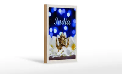 Produktbild von Holzschild Reise 12x18 cm Indien Skulptur Elefant Ganesha Hindu