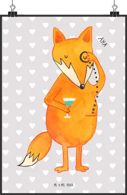 Produktbild von Mr. & Mrs. Panda Bild Fuchs Lord DIN A2 - Grau Pastell - Geschenk, Cocktail, Wandbild, wanddeko, Deko, drucke, Plakat, Spruch Lustig, Monokel, Schick, Neugierig