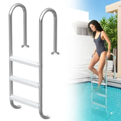 Produktbild von LZQ Edelstahl Poolleiter 3 Stufen, 132 cm Silber, Rutschsicherung, Schwimmbadleiter für Pool & Schwimmbecken, Sicherer Einstieg, Einbau- und Sicherhei