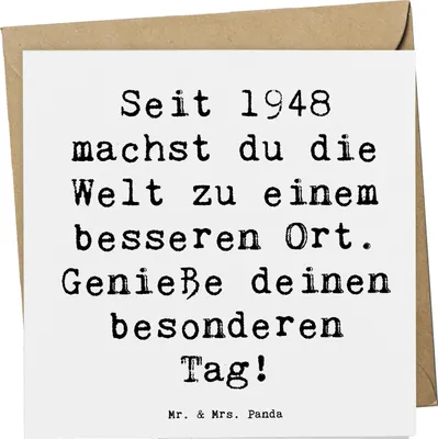 Produktbild von Mr. & Mrs. Panda Grußkarte Spruch 1948 Geburtstag - Weiß - Geschenk, Klappkarte, Geburtsjahr, faltkarte, Geboren am, anlasskarte, Jubiläum, Glückwunsch, doppelkarte, 75.