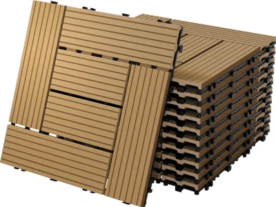 Zdjęcie produktu dla ECD Germany Płytki tarasowe WPC, 30x30 cm, 55-częściowy zestaw ekonomiczny na 5m², mozaika tekowa o wyglądzie drewna, do podłóg balkonowych w ogrodzie z systemem odpływowym click
