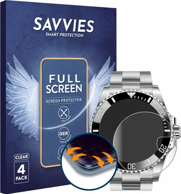 Produktbild von 4x Savvies Fullscreen Schutzfolie für Rolex Submariner 16610 (Date) Displayschutz Folie Fullcover Klar Transparent