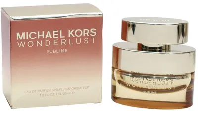 Michael Kors Wonderlust Sublime Eau de Parfum, 30 ml, in goldenem Glasflakon mit glänzender Verschlusskappe, daneben passende Farbverlauf-Verpackung.