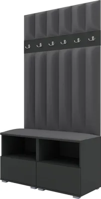 Productafbeelding van Garderobeset Nela III LUX, beklede garderobe van 100 cm met zitbank, wandpanelen en opbergruimte (kleur: grafiet + Trinity 15)