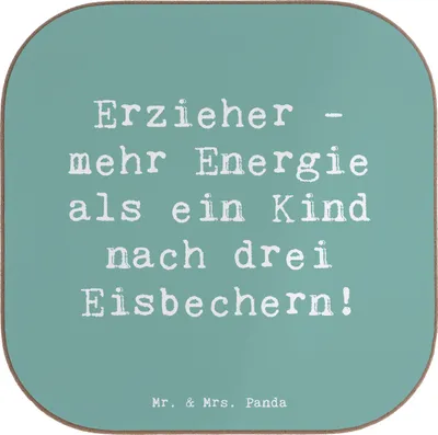 Produktbild von Mr. & Mrs. Panda Tassen Untersetzer Spruch Erzieher Energie - Meeresbrise - Geschenk, Coaster, Glas, Wertschätzung, für Gläser, Tassenuntersetzer, Geschenke Berufstätige