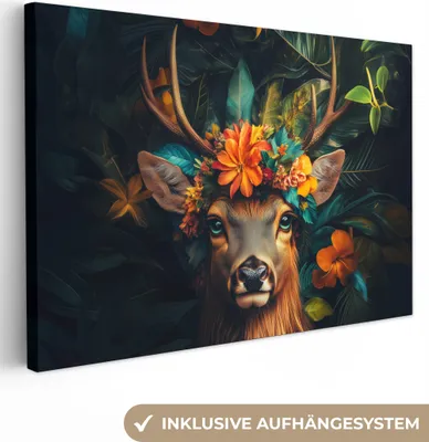 Obrázek produktu pro Obrazy na plátně 120x80 cm - Zvířata, Květiny - Jelen, Obrazy Obývací pokoj Moderní, Nástěnná dekorace