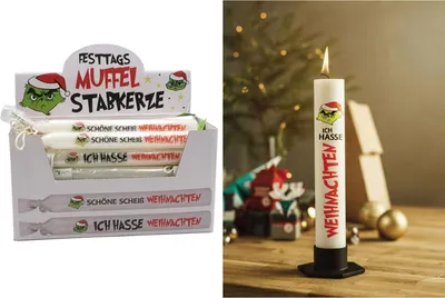 Produktbild von Weihnachts-Stabkerze 19x2 cm Festtagsmuffel | Dekokerze für Weihnachten | Lange Brenndauer, festliche Tisch- & Raumdeko