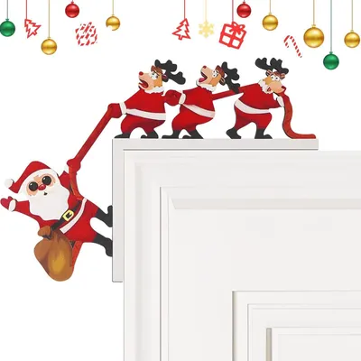 Weihnachtsdekoration Türrahmen Weihnachtsmann + Elch aus Holz