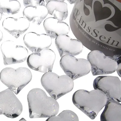 Imagen del producto de Decoración para mesas: 100 corazones de cristal acrílico, 22 mm, color rojo transparente, para decoración de mesas