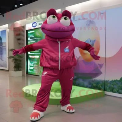 Produktbild von Magenta-Frosch REDBROKOLY Maskottchen kostüm mit Jogginghose und Broschen