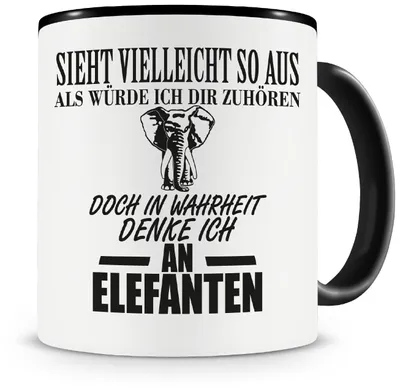 Productafbeelding van Koffiemok - Met olifantmotief - Geschikt voor koffie en thee - Zwart - 300 ml