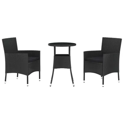 Produktbild von 3-tlg. Garten-Bistro-Set mit Kissen Schwarz Poly Rattan