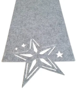 A grey felt table runner with cut-out star designs.