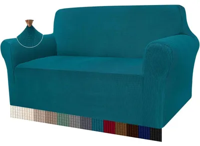 Immagine prodotto di Copertura elastica in tessuto jacquard, colore blu-verde, per divano a due posti