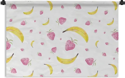 Produktbild von MuchoWow® Wandteppich Wandbehang Banane - Erdbeere - Design 60x40 cm Tapisserie Dekoration Wandtuch - Wanddekorationen