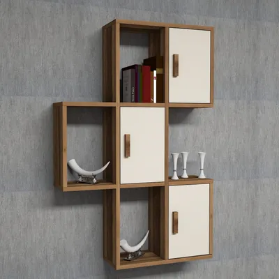 Produktbild von Skye Decor, Flora - Walnut, Cream, Wandregal, Nussbaum, 100 % MELAMINBESCHICHTETE SPANPLATTEN, 50 x 20 x 112,6 cm
