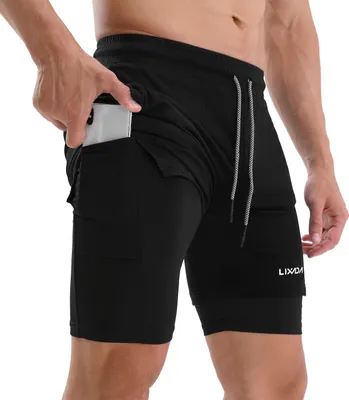 Produktbild von Lixada 2-in-1 Herren Laufshorts mit Handtuchschlaufe Schnelltrocknende Trainingsshorts mit Taschen fuer das Training im Fitnessstudio