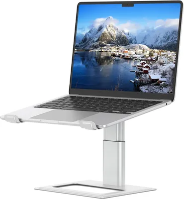 Obrázek produktu pro Stojan na notebook, pro použití na stole, vhodný pro notebooky o velikosti 10-17,3 palců, nastavitelný, vyrobený z hliníku, stříbrné barvy